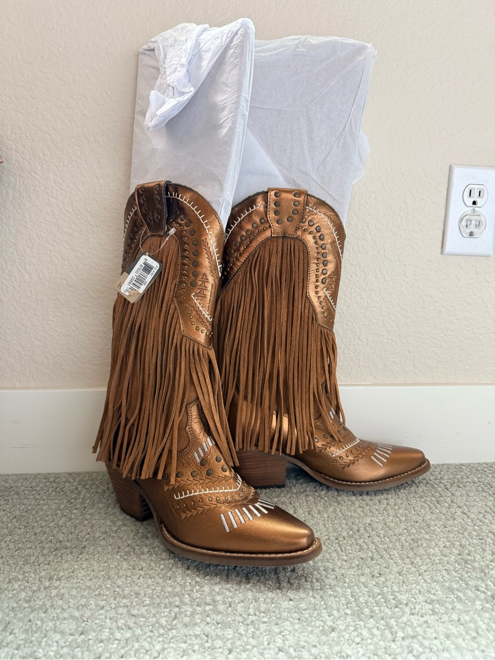 dingo Metallic Brown Fringe Western Heeled Boots
